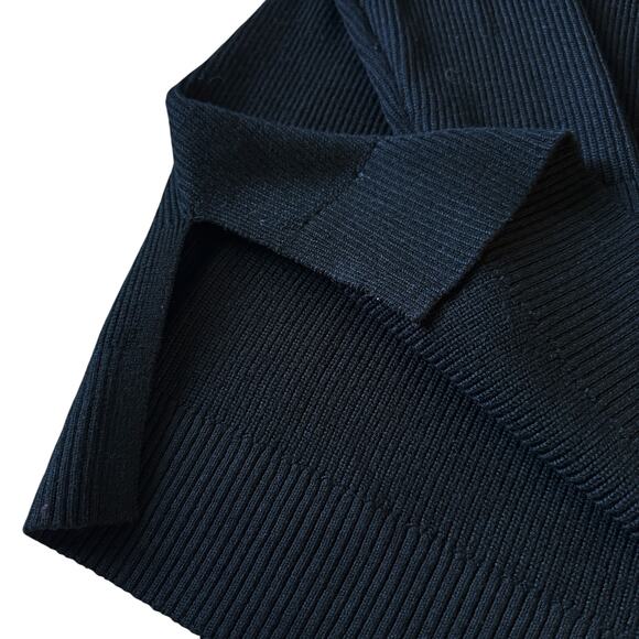 Athleta Hanover V Neck Knit Ribbed Sweater Women Large Black Merino wool blend - Picture 5 of 10